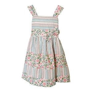 Bonnie Jean Striped Floral Dress Patel Pink Blue Green Size 6X